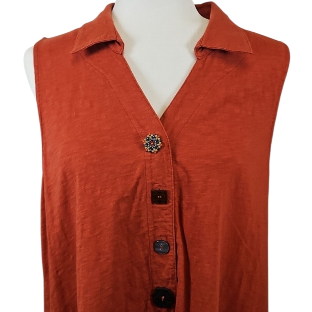 Soft Surroundings Danielle Button Sleeveless Tunic, Sz Large, Terra Cotta Orange
